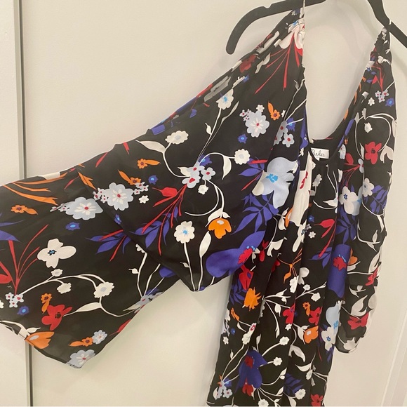 Parker Silk Mini Dress - Cold Shoulder - Black Floral - Picture 6 of 13
